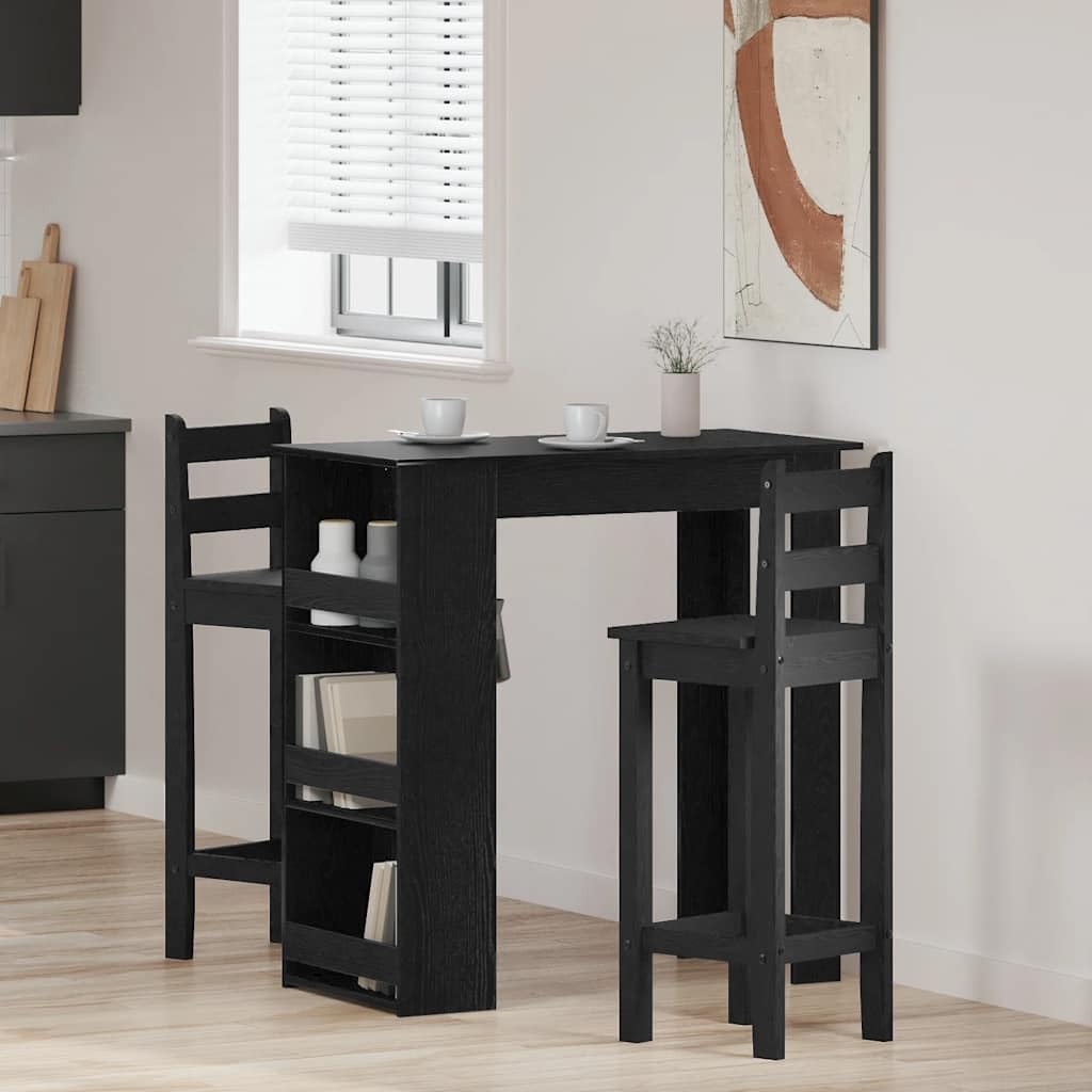 Bartisch Mit Regal Schwarz Eichenoptik 102x50x103,5 cm | 3 Ablagen, Holzwerkstoff, Pflegeleicht, Feuchtes Tuch Reinigung, Wandhalterung