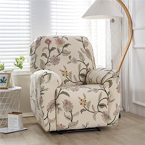 Highdi Recliner Chair Covers with Pockets for Electric Chair 4 Pieces Floral Stretch Recliner Sofa Slipcovers Non Slip Reclining Sofa Cover Furniture Protector(Beige Classic) - Image 2