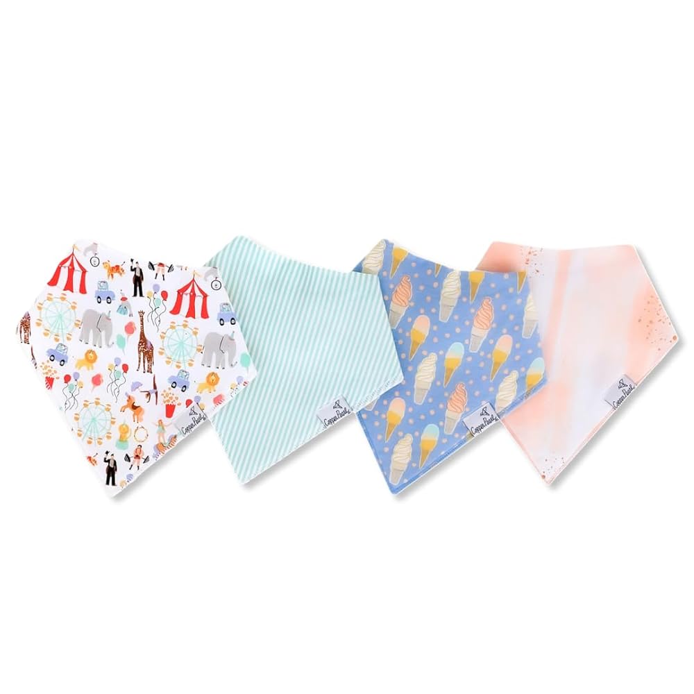Copper Pearl 4 Pack Soft Cotton Baby Bibs for Drooling and Teething, Absorbent Drool Bibs for Baby Girl and Boy, Adjustable to Fit Newborns to Toddlers, Tons of Styles (Bailey)