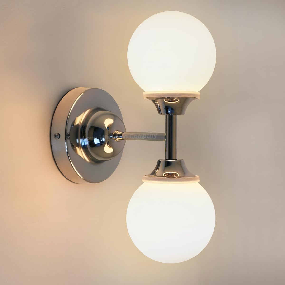 Long Life Lamp Company Chrome Double Wall Light Sconce Frosted Glass Globe Wall Lamp Up Down Ip44 H3095