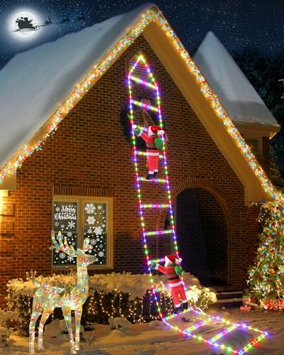 Christmas Decorations Lights Outdoor, 9.8ft Christmas Ladder Lights with Timer, 8 Modes, Patent Design LED Christmas Lights for Wall, Home, Garden, Xmas Party Indoor Outdoor Decorations (Multicolor) Christmas Decorations Lights Outdoor, 9.8ft Christmas Ladder Lights with Timer, 8 Modes, Patent Design LED Christmas Lights for Wall, Home, Garden, Xmas Party Indoor Outdoor Decorations (Multicolor)