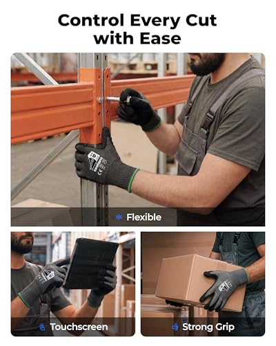 Image of toolant ComfyCut A5 Cut Resistant Work Gloves, ANSI & EN388 Certified Protection with Second Skin Comfort, Fiberglass-Free, Touchscreen & Flexible Grip, for Woodworking, Warehouse, Assembly, XX-Large