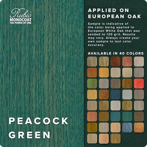 Rubio Monocoat Wood Stain & Finish 65 ft² - Peacock Green | Oil Plus 2C | Quick-Dry, Eco-Friendly Linseed Wood Oil for Indoor Use, Includes Accelerator (Part B) | Protector | 130 ml - Thumbnail 2