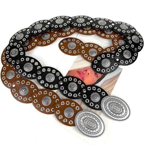 Talent Star Women Belt Round Buckle Wide Eyelets Faux Leather Adjustable Belt Exaggerated Round Shape Hollow Disc Waist Belt Coffee4