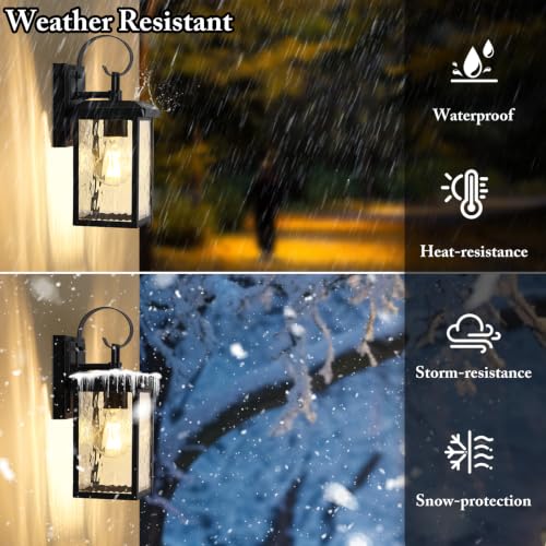 Image of BesLowe 2-Pack Outdoor Wall Light Fixtures with Water Ripple Glass, Black