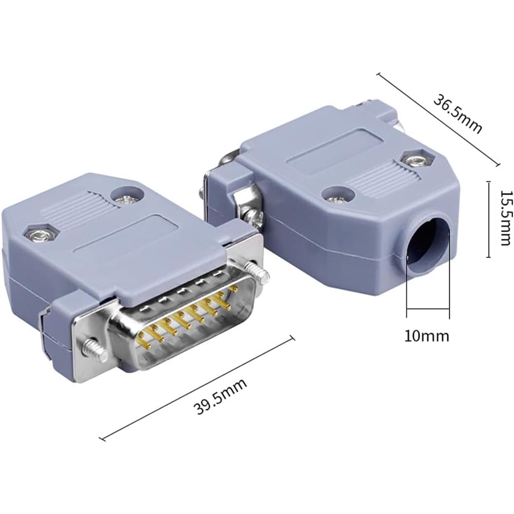 PENGLIN DB15 - Set di 10 connettori seriali per saldatura, maschio femmina RS232 D-SUB, connettori dorati RS232, 15 pin, adattatore per saldatura con cappuccio in plastica, beccuccio per scarico della
