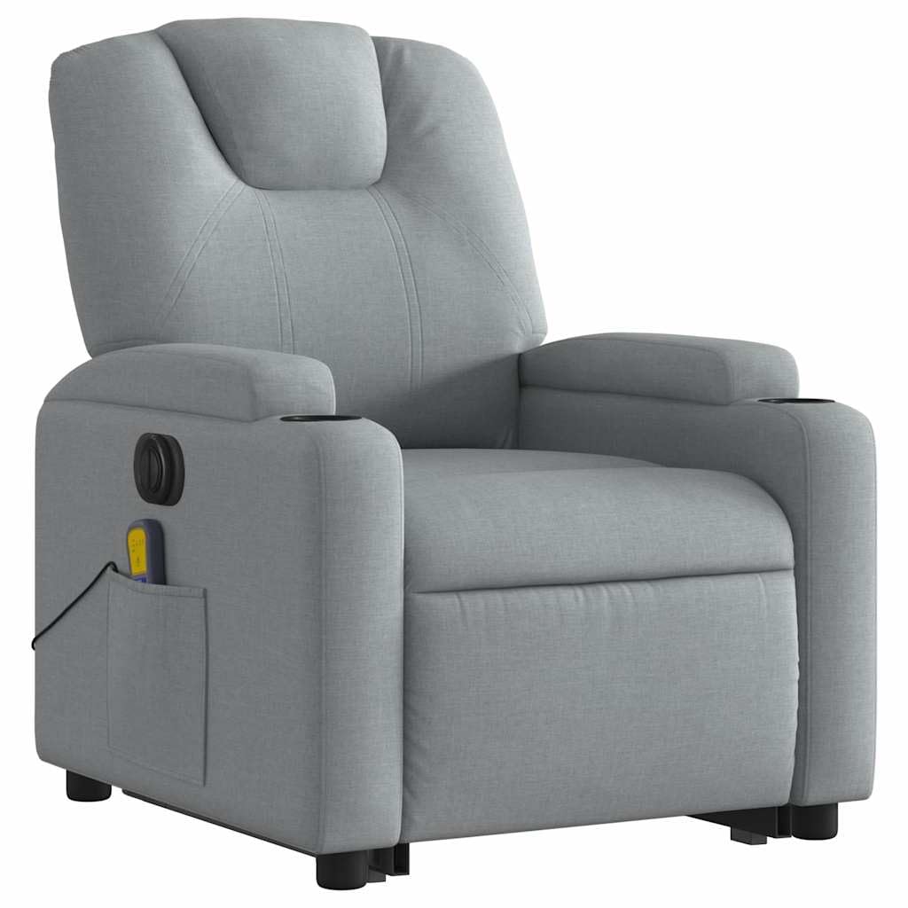 Elektrischer Massagesessel mit Aufstehhilfe Hellgrau Stoff, 6-Punkt-Vibrationsmassage, Verstellbare Rückenlehne und Fußstütze, Robust Metall- und Holzgestell
