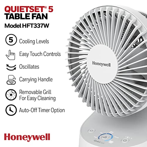 Honeywell QuietSet 5 Oscillating Table Fan, White, HTF337W - image 2