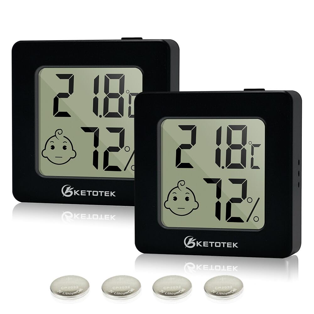 KETOTEK 2 Pack Indoor Hygrometer Room Thermometer Digital Mini Humidity Meter Temperature Monitor with Climate Indicator for Baby Room Greenhouse