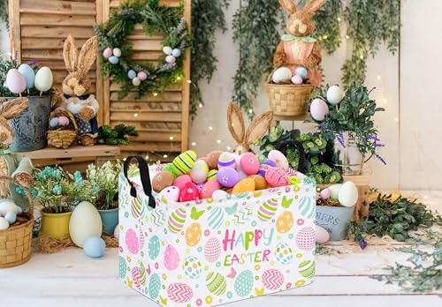 Image of Rectangle Gift Storage Basket Home Shelf Storage Basket Organizer Box Clothes Laundry Hamper Nursery Basket Laundry Basket with Handles (easter egg)