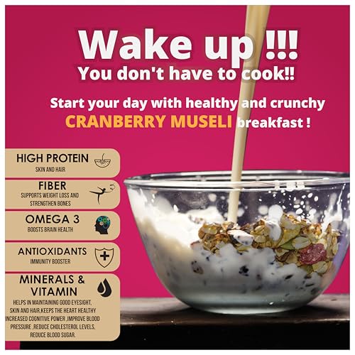 Image of Equalite Cranberry Muesli I Dry fruits I Muesli I Fruit and Nuts I No added sugar I Granola I High protein I Breakfast I Healthy food I Protein food I Gluten Free |No preservatives | High fiber | Omega-3 | High Minerals & Vitamins |Weight loss food I Equalite foods | (1050g, Cranberry Combo(Pack of 3))