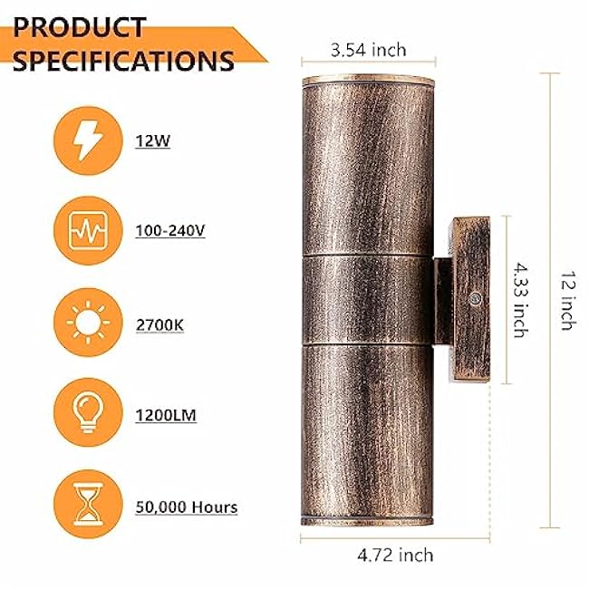 Outdoor Wall Lights 2 Packs, Integrated LED Cylinder Up Down 12W 2700K Modern Aluminum Light, Waterproof Exterior Light for Porch Patio Door