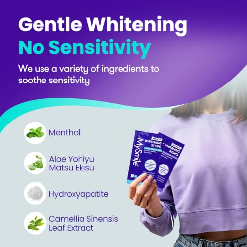 Image of MySmile Teeth Whitening Strips 14 Treatments, Hydroxyapatite-Infused White Strips for Sensitive Teeth, Teeth Whitener with Enamel-Safe Formula, Non-Slip, Residue-Free Whitening Kit, Mint