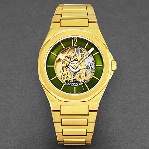 Manager Men's 'Open Mind' Green Dial Stainless Steel Bracelet Automatic Watch MAN-RO-12-GM4