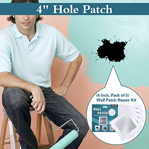 4'' by 4'' Drywall Repair Patch, 5 Pcs Wall Patch Repair Kit, Self Adhesive Wall Mesh Repair, Large Hole Patch for Drywall, Sheet Rock Patch, Aluminum Metal Sheetrock Ceiling Dry Wall Patch