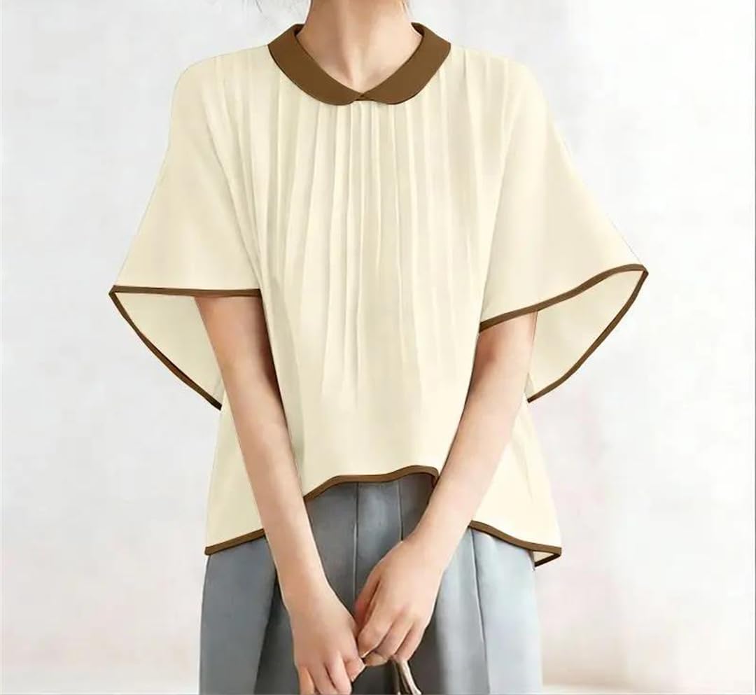 Yeuyyben Camicette da donna estive casual chic plissettate mezze maniche top a contrasto di colore