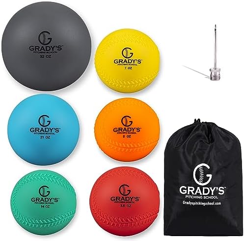 Plyo Weighted Ball Set with Seams and Carrying Case 32, 21, 14, 7, 5, 3.5oz for Pitching/Velocity Training