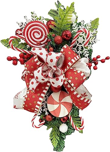 Christmas Swag Wreath Xmas Teardrop Wreath Green Leaves Wreath Wall Hanging Door Garland Front Door Wreath for Xmas Front Door Window Holiday Decor