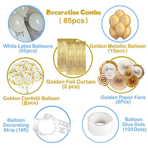 Image of Party Propz Golden and White Balloon Decoration Kit - 85 Pcs Birthday Decoration Items | Golden Metallic Balloon | With Confetti Balloons | Engagement Decoration Items | Happy Birthday Decoration Kit