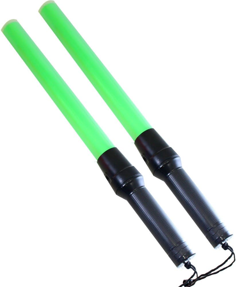 | 2 Pack | Dual-Mode 21.5" (54.6 cm) Green Signal Light Wands | Ergonomic Grip & High Visibility | Essential Safety Tool for Professional & Personal Use