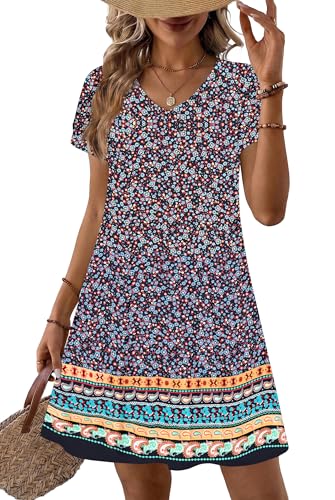 Image of Zeagoo Womens Summer A-Line Dress with Pockets Mini Short Sleeve Dresses Flowy Beach Swing Dress 2026 Vacation Travel