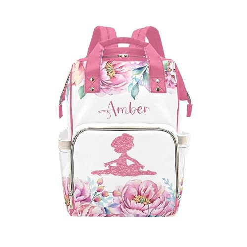 Bolsa de pañales con diseño de flores y hojas de acuarela artística, mochila con nombre, bolsa de bebé personalizada, bolsa de viaje, regalos para