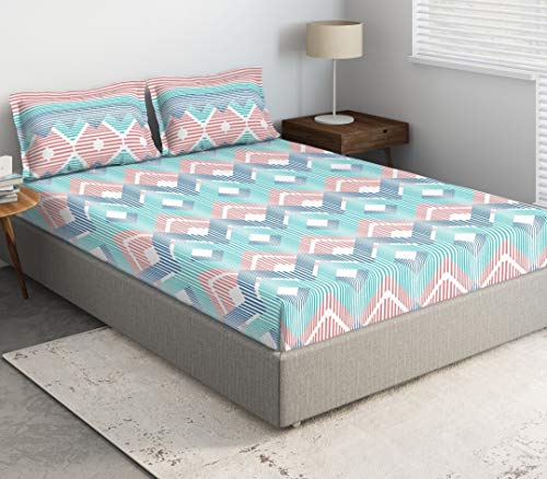 Image of DDECOR - Vibrance 100% Cotton Fitted Bedsheet with 2 Pillow Covers, King Size, Multi