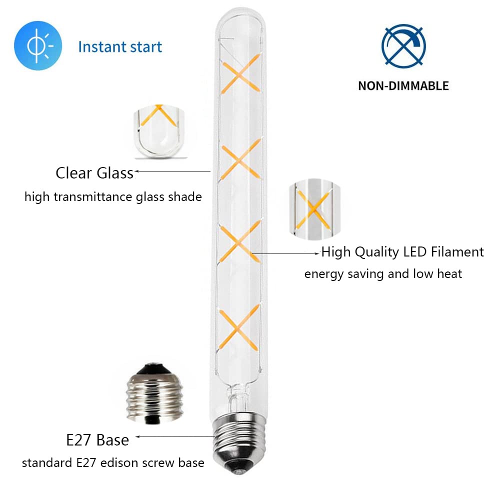 Ruihua 8Paquetes E27 T30 8W Lámpara LED de Vidrio Transparente Blanco Cálido 2700K Bombilla de Filamento LED Vintage Edison(Equivalente 70W Lámpara Halógena) 700LM Bombilla de Ahorro Energía,300 mm