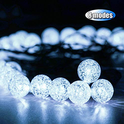 iihome 50ft 90 LED Solar Powered Outdoor String Lights Garden Crystal Ball Chrismas Globe Lights Decorative Lighting for Garden, Patio, Yard, Home, ChrismasTree, Parties,White