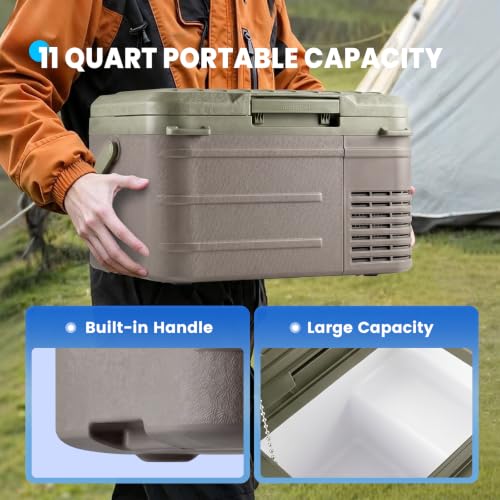 Image of 12 Volt Refrigerator, 11QT Mini Portable Car Fridge, Freezer Compressor Electric Cooler -4℉~68℉, 12 /24V DC 100-240V AC for Truck Van RV SUV Travel Camping Road Boat Trips