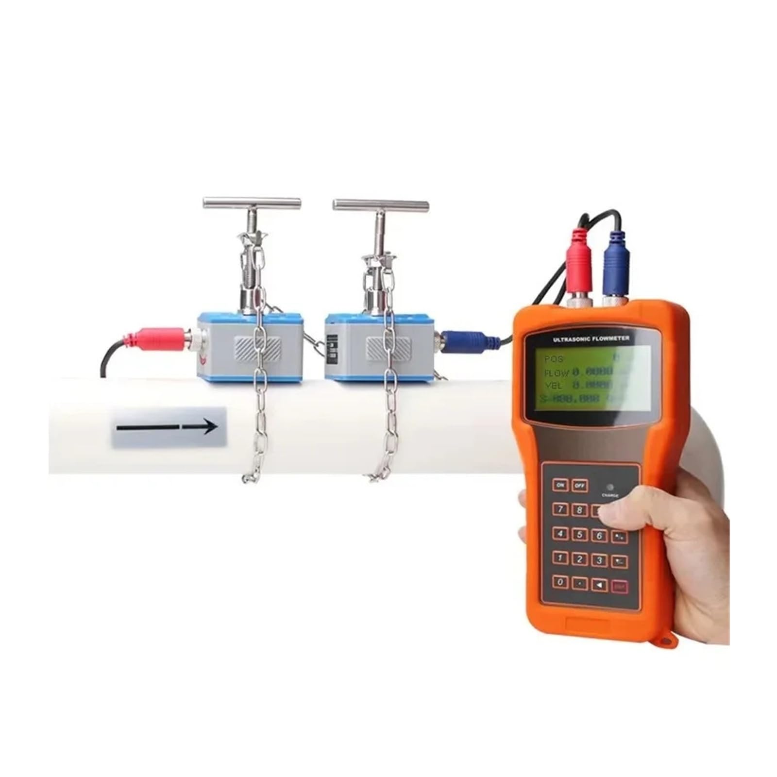 Medidor de caudal ultrasónico portátil TUF-2000h, caudalímetro digital de líquidos con transductores TS-2, TM-1 y TL-1 para tuberías de cobre/PVC DN25-6000, baja repetibilidad y alta sensibilidad (H