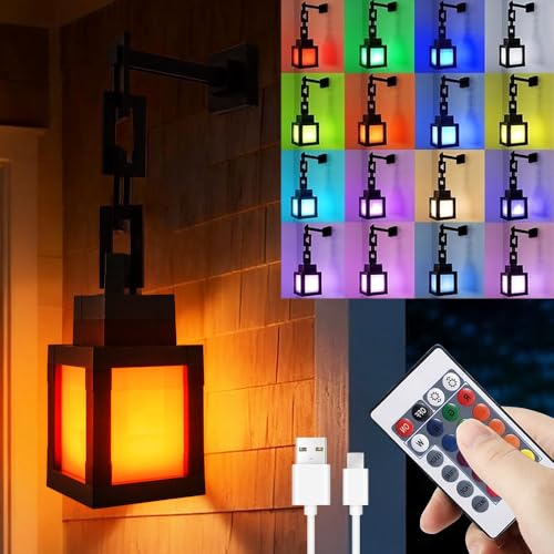 Hojalis 3D Pixelated Lantern Night Light USB Rechargeable Night Lamp RGB 16-Color Night Lamp with Remote 2 in 1 LED Mood Light Wall or Table Mounting Lights for Bedroom & Game Room Decor (Black)