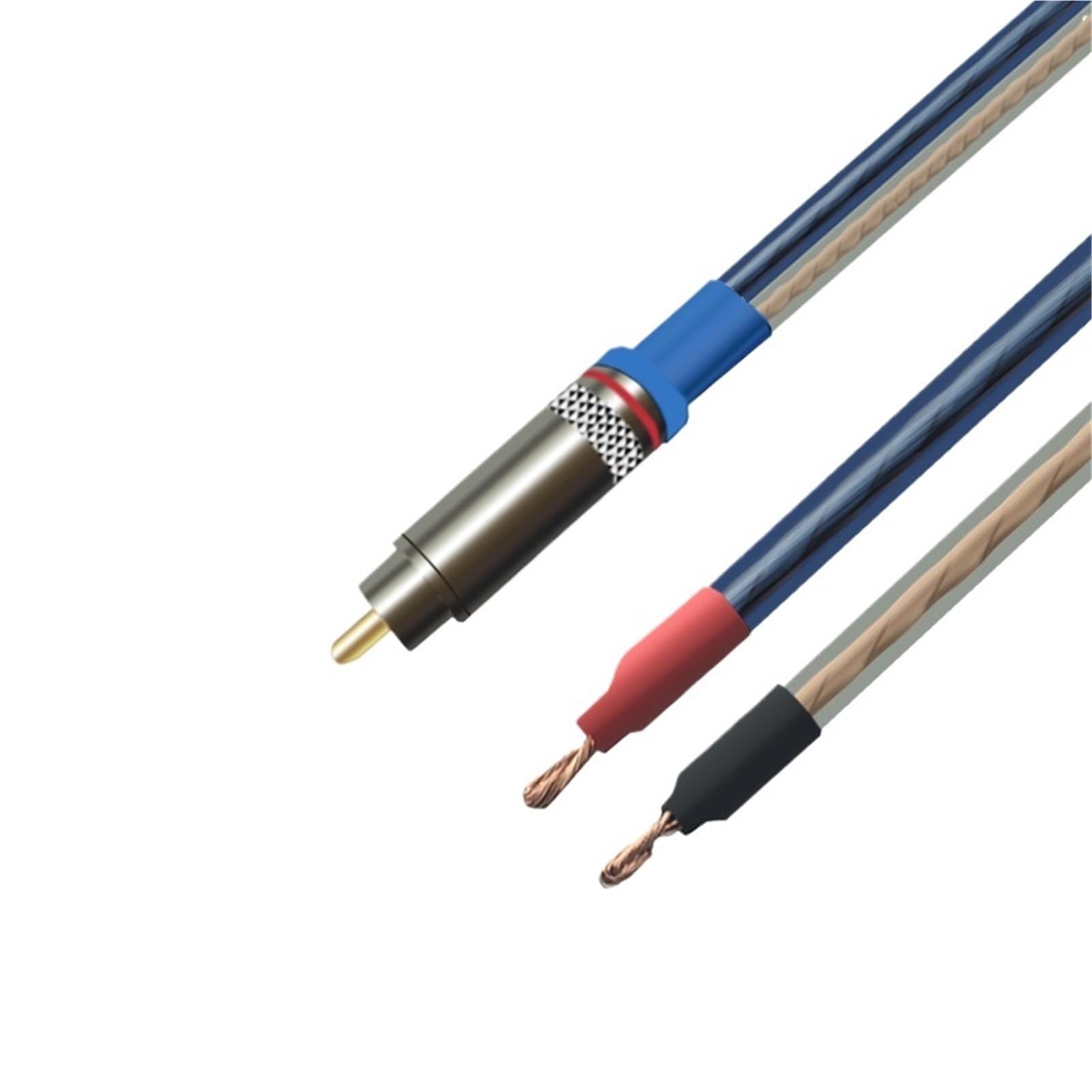 Cable de altavoz de subwoofer activo OFC de 8m y conector macho a cable pelado en azul y blanco