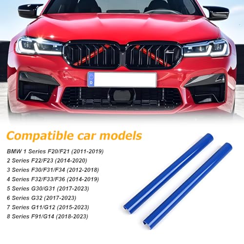 Image of HZEL Car Grill Inserts Trims, Vehicle Inserts Stripes, Automotive V Brace Wrap Covers Exterior Decoration Accessories, Compatible with 1-8 Series F20 F22 F30 F32 G30 G32 G11 (Blue)
