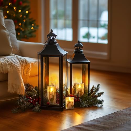 Image of Homemory Christmas Flickering Flameless Candles with Remote Timer, Gold Deer Battery Operated Candles, Glass Real Wax LED Pillar Candles for Home Holiday Decor, Set of 3