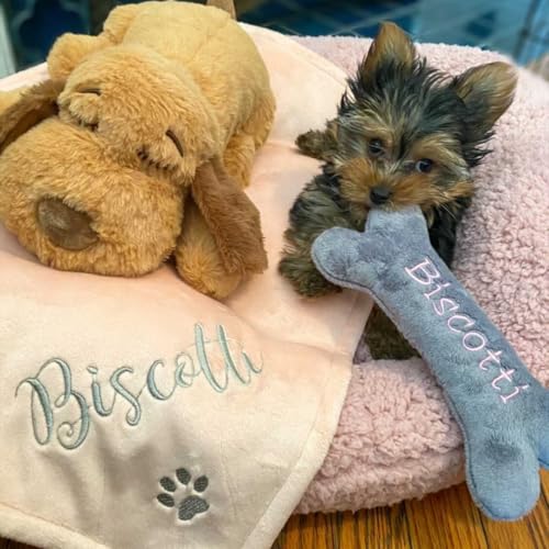 Generisch Personalisiertes Hundespielzeug Knochen mit Name – Welpengeschenk aus weichem Minky Plüsch – Hundeknochen mit Stickerei – Geschenk für Neue Hunde – Handmade