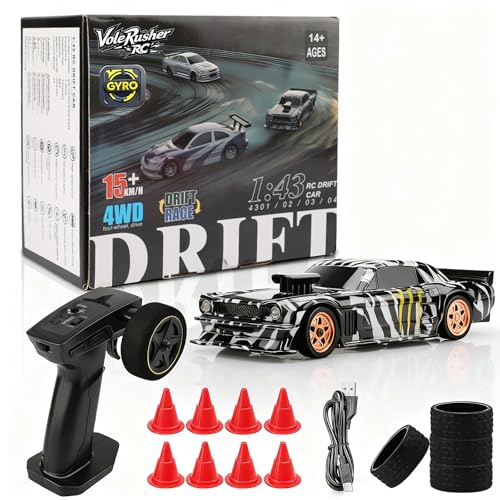 VoleRusher RC [2025 New Upgrade 1/43 Scale Mini RC Drift Car with Gyroscope, Toys for Age 8-14 Old Birthday Gifts Micro Small with Full Proportional RTR 2.4GHz Remote 2 Tire Sets 8 Cones - Camouflage
