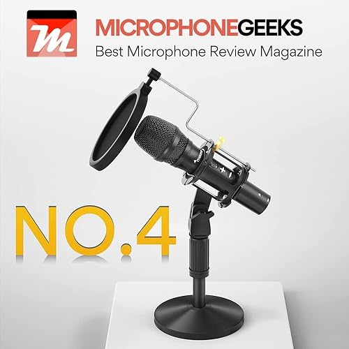 Miniatura 2 de MAONO Micrófono dinámico USBXLR, kit de micrófono de estudio con control de volumen, soporte de choque, filtro pop, ideal para grabación de voz,