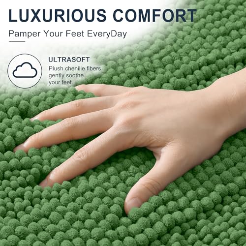 Image of Smiry Thick Chenille Bathroom Rugs 36x24, Extra Soft Absorbent Striped Bath Mat, Machine Washable, Rubber Backing, Bath Rugs for Bathroom, Tub & Shower, Home Decor Accessories, Olive Green