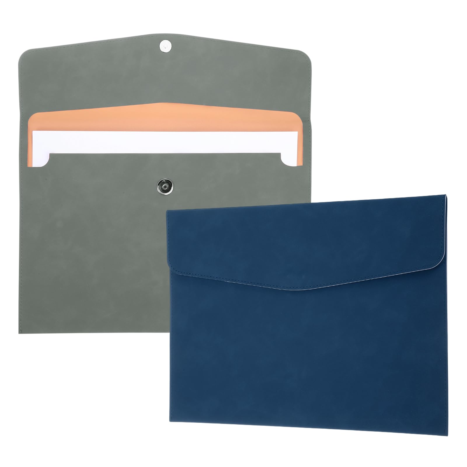 PATIKIL 2Pcs PU Leather File Folders, 13x9 A4 Document Holder Waterproof Envelope Folder with Snap Closure, Portable Portfolio Organizer Case for Paper Receipt, Gray/Blue