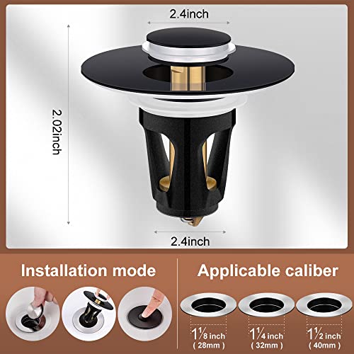 Haomiao Bathroom Sink Stopper, Brass Pop Up Wash Basin Plug Cover For Bathtub Drains, Anti-Clogging Bath Plug Stopper Sink Drain Strainer With Basket (Matte Black) #TOP2