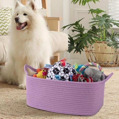 Image of OIAHOMY Woven Basket, Gift Basket Empty with Gift Bags and Ribbons, Rope Baskets for Baby Showers, Storage Baskets with Handles for Nursery, Pet Toy Organizer - Lilac Purple