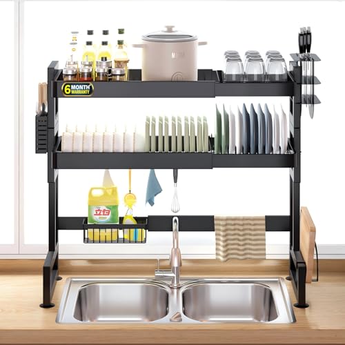 IBELL DR293SM Length Adjustable Dish Drying Rack for Kitchen, 2 L...