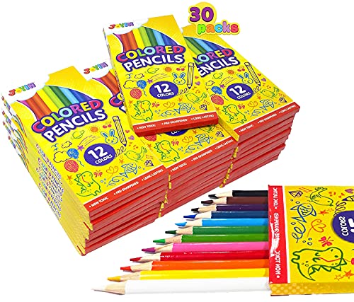 JOYIN 30 Pack of 12 Count Colored Pencil Set, 360 Premium Quality with 12 Colors, Pre-Sharpened Pencils for Kids and Adults, Back to school Supplies, Art & Crafts, Gift Birthday Party Favors