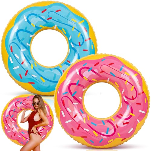 Motionchic 2 Pack 47.24 Inches Donut Pool Floats Large Inflatable Donuts Tube Jumbo Swim Rings with Sprinkles for Adults Swimming Pool Party...