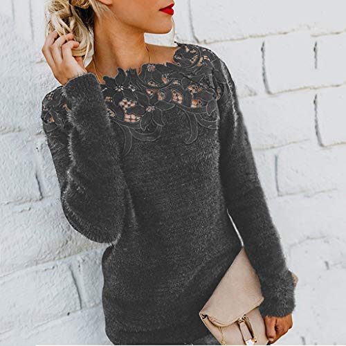 image for Daorokanduhp Women Blouse Women Fluffy Sweater Pullover Blouse Long Sl