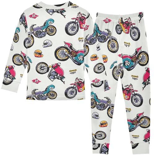 Pigsaly Pajama Set 2 Piece Colorful Motorcycles Racing Car Vintage Motorcycle Pajama Sets Long Sleeve Pjs Sleepwear 3T2