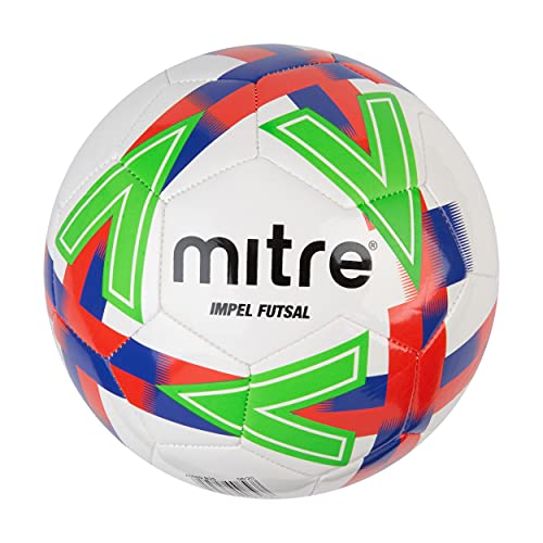 Mitre Impel - Balón de fútbol Sala, Color Blanco, Naranja Sangre, Azul Deslumbrante, Negro, Talla 4