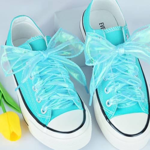 Olukssck Flat Laser Snow Yarn Shoelaces, 4CM Wide Fashion Ribbon Shoe Laces Women2