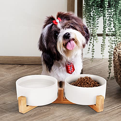 Dog Bowl, Raised Dog Food and Water Bowl, Ceramic Dog Bowl Set with Non-Slip Wood Stand for Medium Sized Dog and Cat, 28… - Image 7